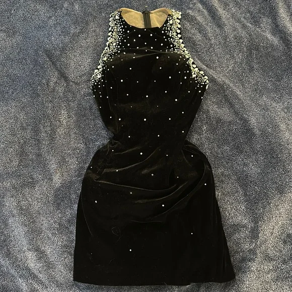 Blush | Dresses | Velvet Black Rhinestone Studded Prom Dress By Blush |  Poshmark